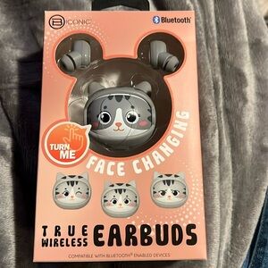 New in box grey kitty wireless, Bluetooth earbuds